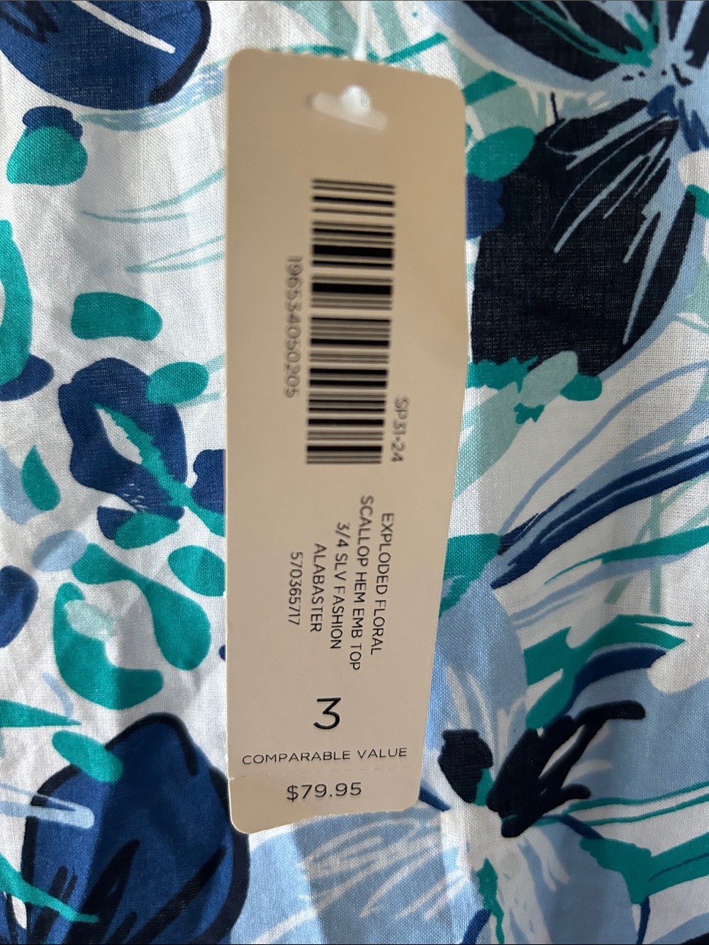 NWT Chico's White Floral Tunic with Blue & Teal with embroidery and lace - Picture 3 of 14